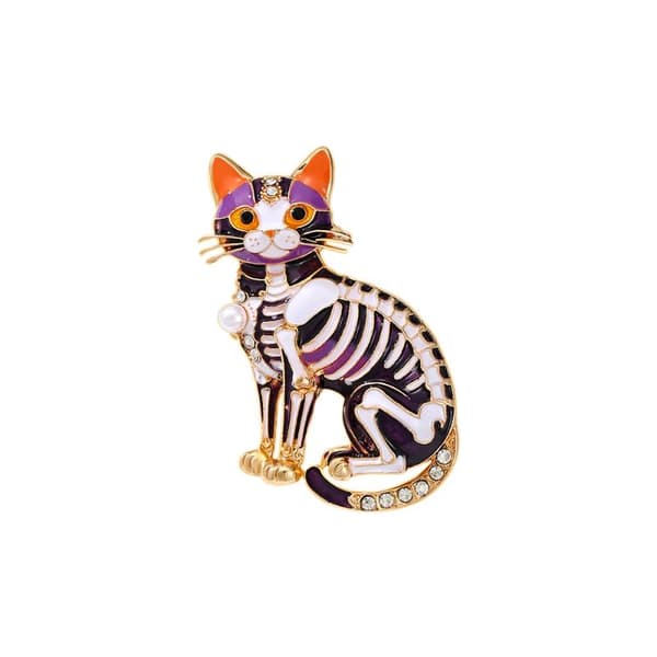 Barock Halloween Skelett Katt Droppande Olja Brosch Djurtema A1