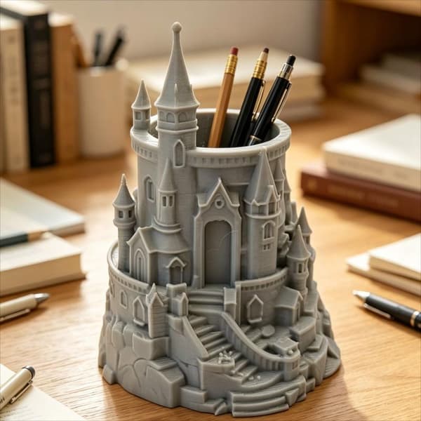 3D-printet mørk stil gotisk slott pennholder kreativ stasjon A3