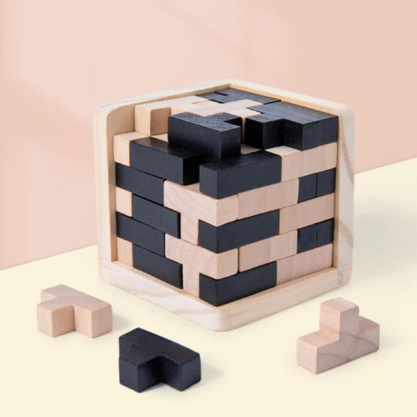 Puinen värikäs Magic Bucket Toy 54T Cube Tetris Puzzle ligence Black
