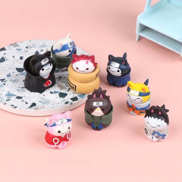 8 stk Anime Naruto Cat Doll Action Figur Romdekor Bil Ornament