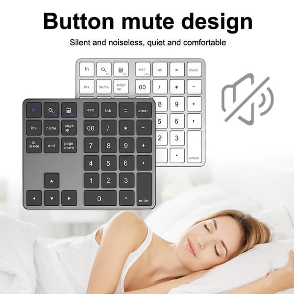 Trådlöst 2.4G Bluetooth Digitalt Tangentbord Uppladdningsbart Tyst 35 K Silver