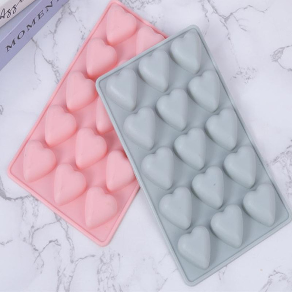 15 hulrom hjerteformet silikon bakeform DIY sjokoladeform Gray