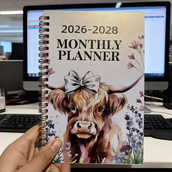 2026-2028 Highland Ku Månedlig Planlegger | 3 Års Kalender Multicolor