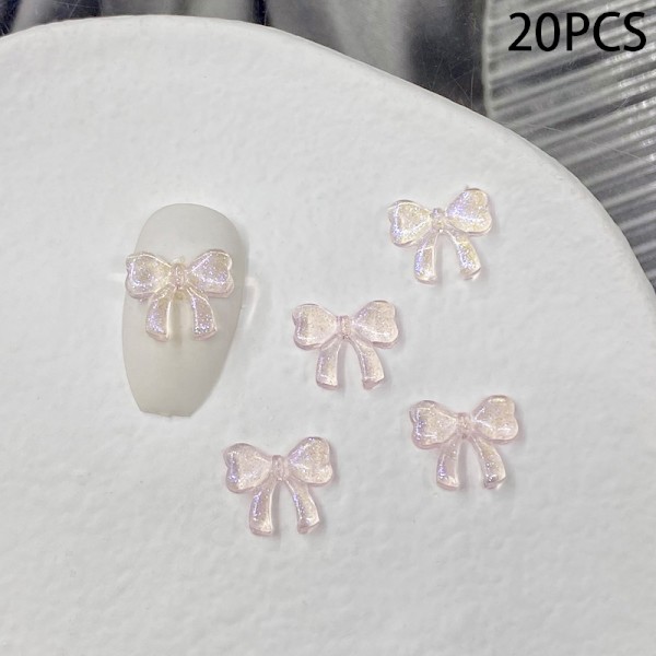 20 stk/pose Resin Glitter Aurora Sløyfe Nail Art Accessory Girl DIY N A2