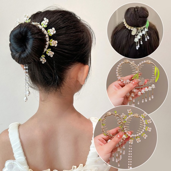 Elegant Flower Pearl tekojalokivi tupsu Pill Head Ponytail Buckl A2