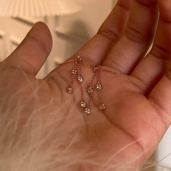 Temperament Rose Gold Farve Zircon Lang Kæde Dingle Øreringe