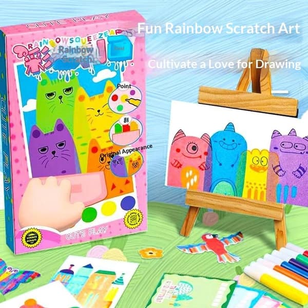 35 stk. Squeegee Art Barnemalesett Rainbow Scratch