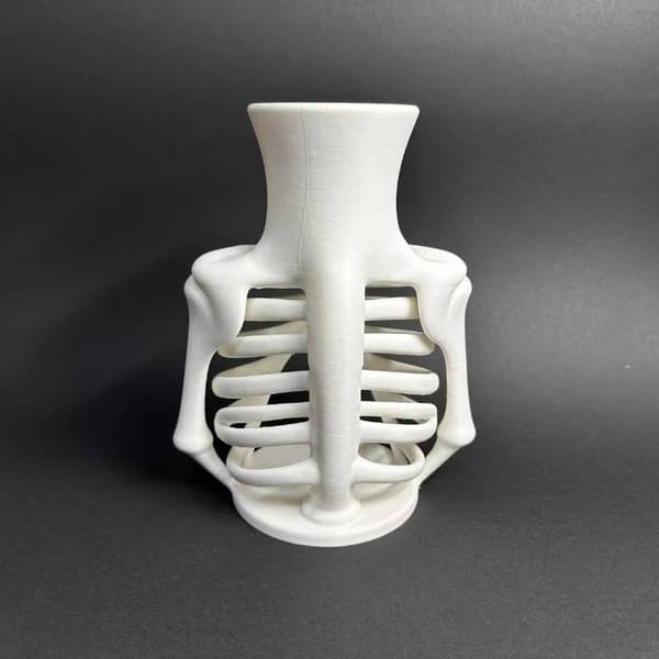Vit 3D-printad skelettbröstkorgsvas Unik gotisk design för A