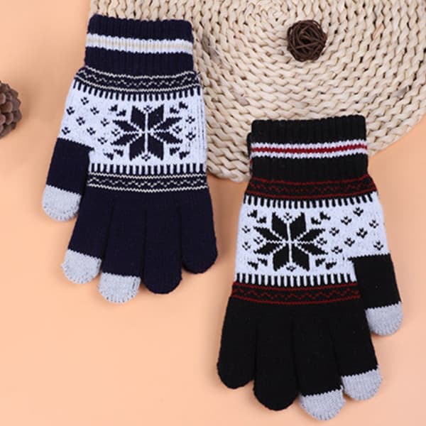 Vintervarma stickade handskar Mode snöflinge-broderi Touch G Red