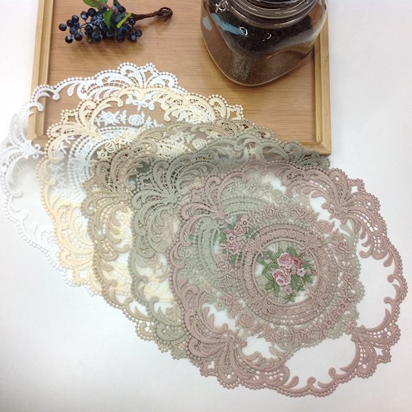 1 Stk Spisebord Broderi Dækkeserviet Europæisk Stil Blondestof Beige
