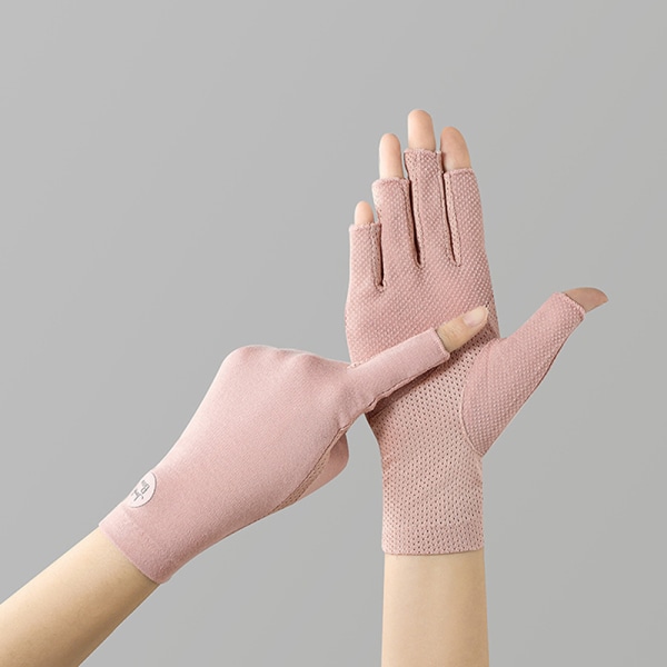 Cotton Summer Women Thin Lace Dew Half Finger Riding UV Protect Dark pink