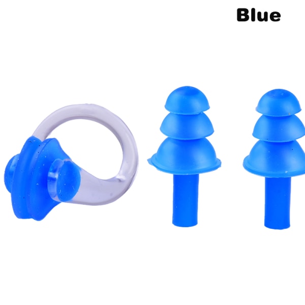 Genanvendelige bløde silikone Svømmeørepropper Næseklemmesæt Pool Ac Blue