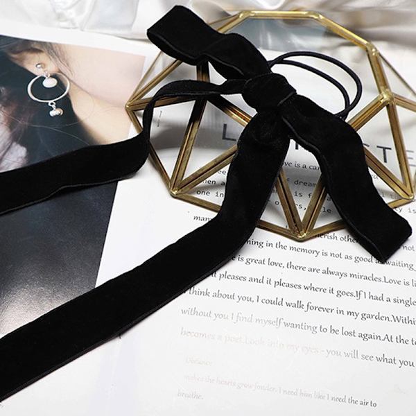Mote svart fløyels sløyfe hårbånd Scrunchie for kvinner jente E B