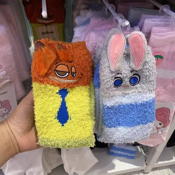 2 par Zootopia Judy Nick Vinter Korallfleece Strumpor Tecknad Krig