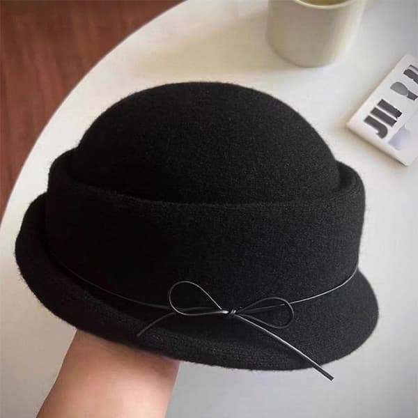 Sort uld tophat baret til kvinder efterår vinter fransk stil fis Beige