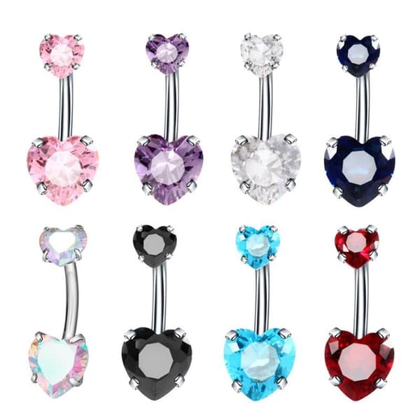 Skinnende navlepiercinger i rustfritt stål med hjerte A1