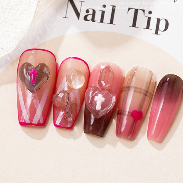 20 stk Resin Clear Peach Heart Nail Accessories Cross Flat Back Red