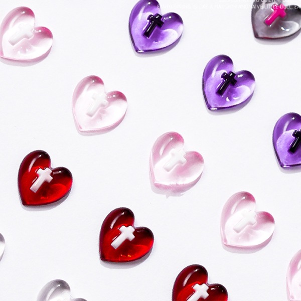 20 stk Resin Clear Peach Heart Nail Accessories Cross Flat Back Red