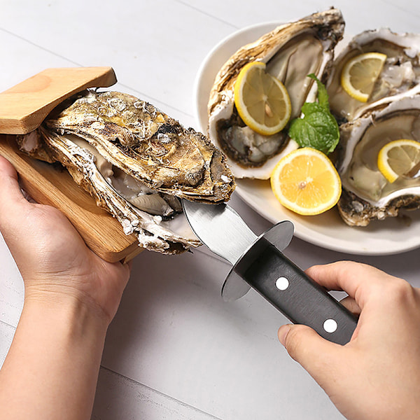 Puukahvainen osteriveitsi Ruostumattomasta teräksestä valmistettu kampasimpukankuoren avaaja A