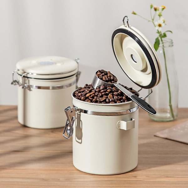 Lufttät förseglad kaffebönbehållare med utgångsdatum Silver 1800ml
