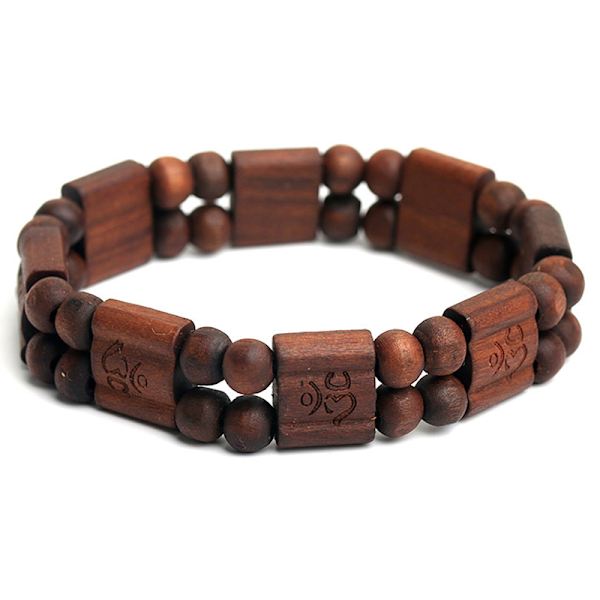 Två lager träarmband geometriskt elastiskt träpärlorarmband Black