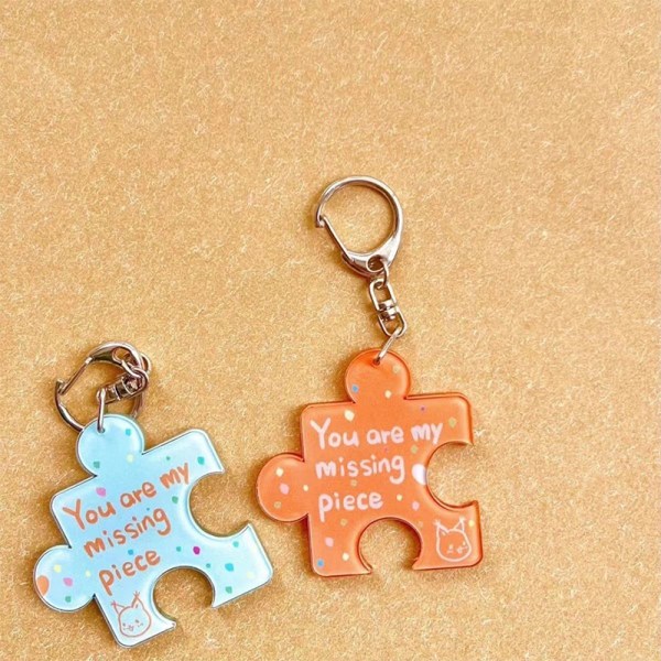 You Are My Missing Piece Alphabet Pendant Puzzle Keychain Key R Purple