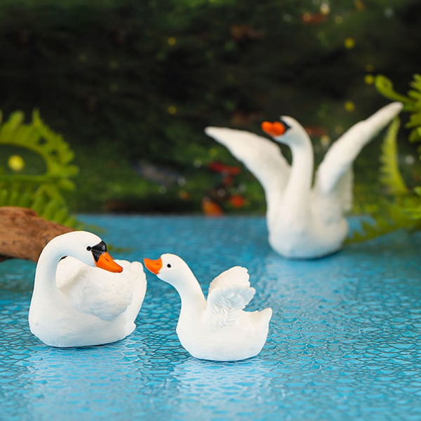 Mini White Swan Decoration Goose Figurine Dollhouse Micro Lands A3