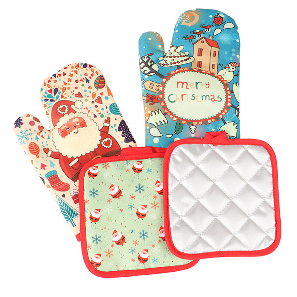 2 stk/sett Julebaking Anti-Hot Gloves Pad Ovn Spisestue BBQ K D