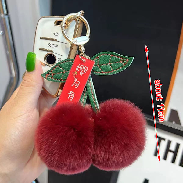 e Plysj Ball Cherry Key Chain Cartoon Ball Car Key Chain Pendan Red