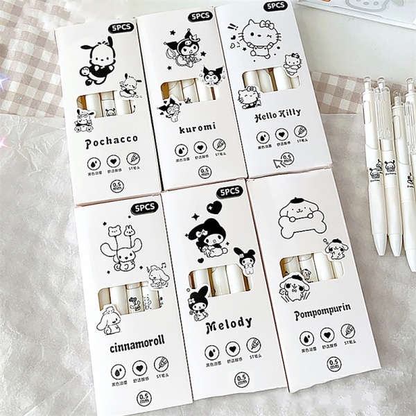 5 kpl Kawaii Pen Black Ink Gel Pens Esteettiset paperitarvikkeet set A2