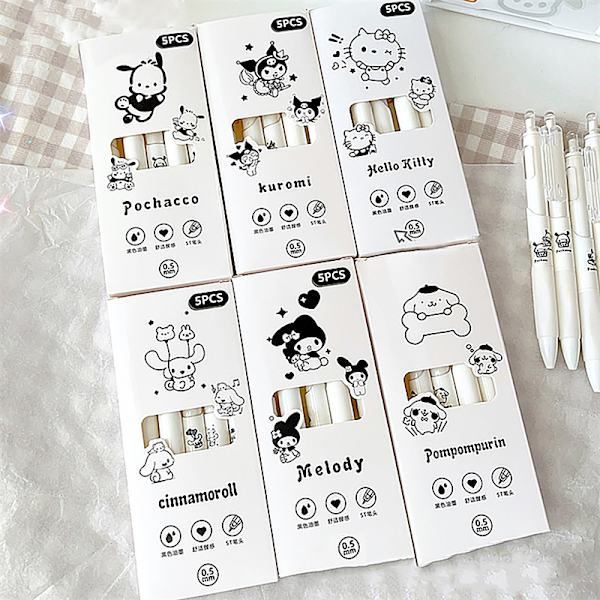 5 st Kawaii Pen Black Ink Gel Pens Estetisk brevpapper Pen Set A4
