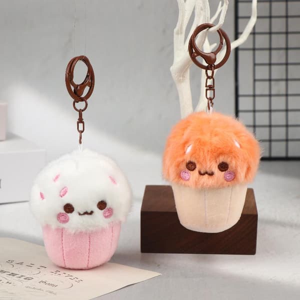 Kawaii Tekop Svampe Plys Nøgleringe Blød Mini Cupcake Nøglering A2