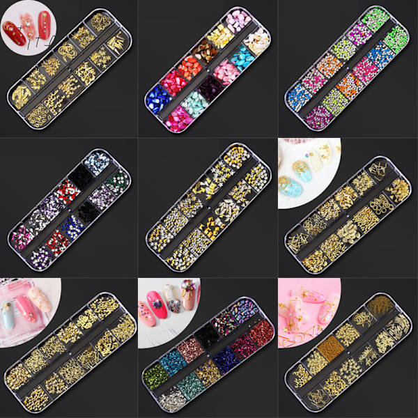 Olika 3D Nail Art Rhinestones Diamanter Gems Smycken Nit Mix