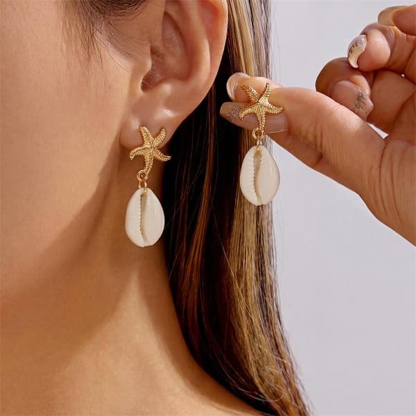 Boho Ocean Style Starfish Shell Hängande Örhängen För Kvinnor Sommar StyleA