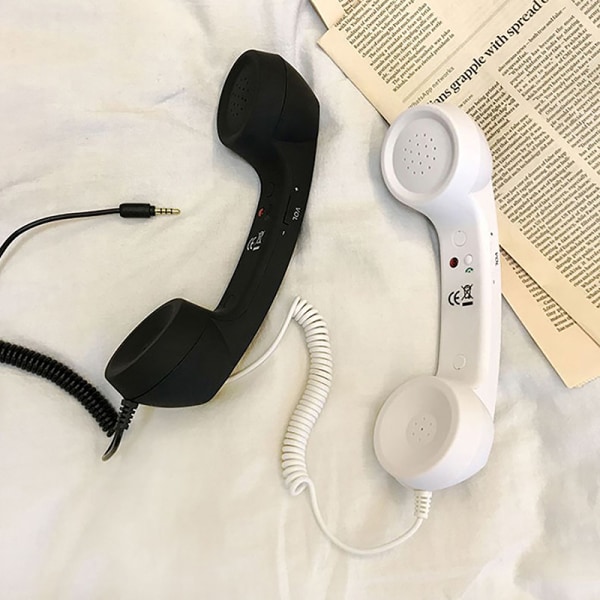 Retro telefonrør 3,5 mm stilfuldt klassisk håndsæt White