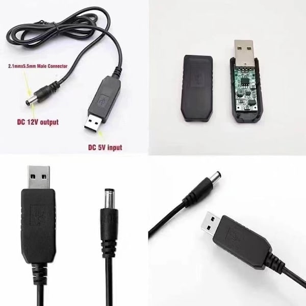 USB til likestrømkabel 5V til 12V Boost Converter 8 adaptere USB A8