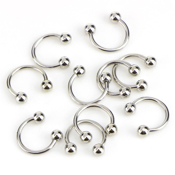 10 STK Rustfritt stål Horseshoe Bar Lip Nese Septum Øre Ring Silver 10mm