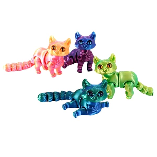 12 cm ledad 3D-printad katt e djurleksaker dekor för White