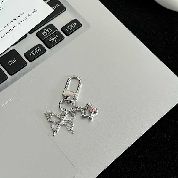 Y2K Silver Färg Metall Fjäril Nyckelring Sweet Cool Cherry Key A3