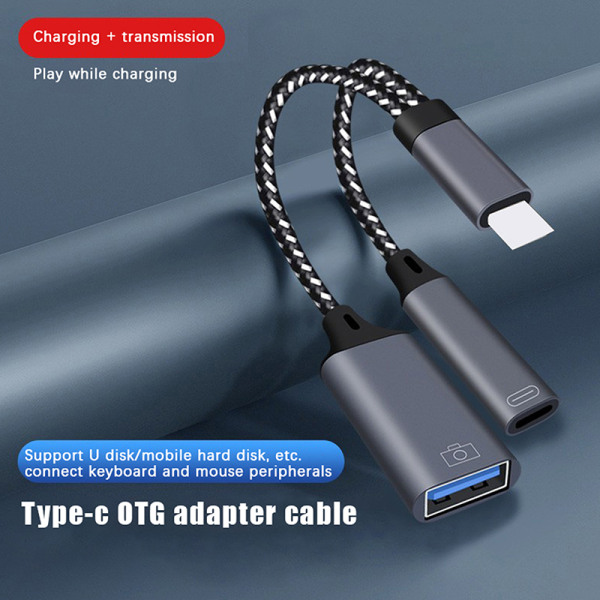 USB C OTG-kabeladapter 2 i 1 Type C til USB A-adapter med PD Gray