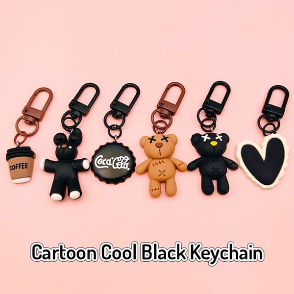 Cool Black Bear Key Chain Coffee Cup Pendant Car Keyring Charm A