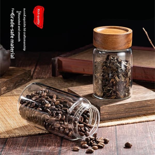 Kaffebönor Förseglad Tank Transparent Glasbehållare Med Trä A3