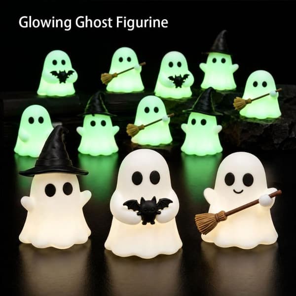 Halloween Lysande Mini Spökstaty Mjukt Glödande I Mörkret Prydnad A3