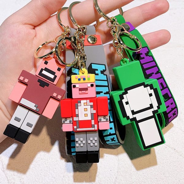 Nyt 3D-spil Minecraft PVC nøglering Ainme Steve Creeper My World A3
