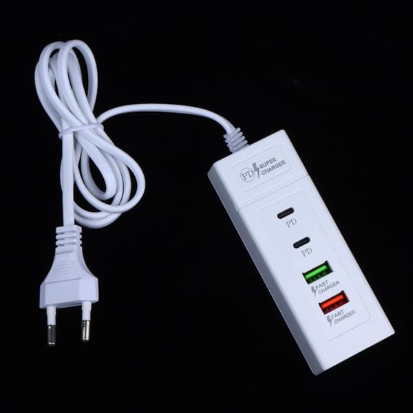 1 stk. USB C Oplader Strømskinne Multiporte Hurtig Opladning Strøm 4USB EU