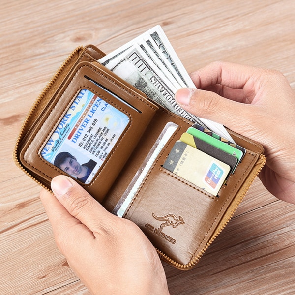 Kangaroo Wallet RFID-blokerende tegnebog med lynlås Multi Credit C B