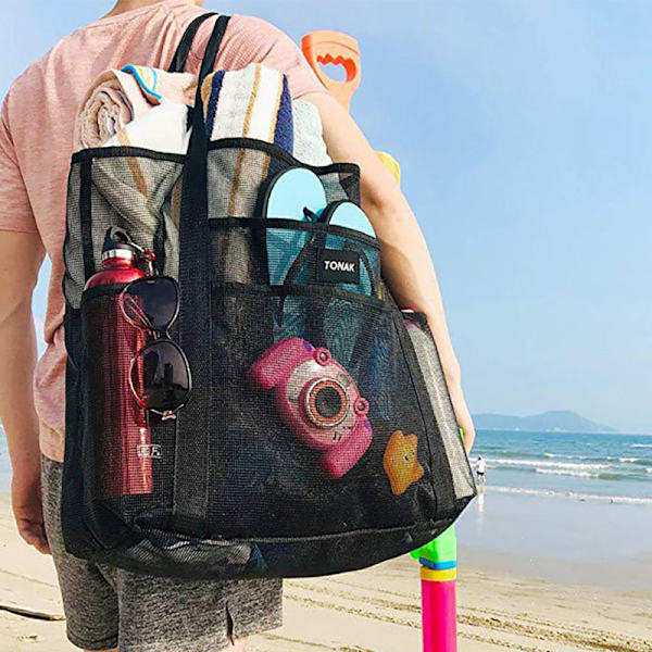 8 Pocket Summer Large Beach Bag Mesh Kestävä rantalaukku