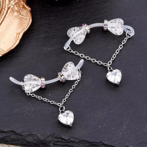 2 st/set Nipple Rings Non Piercing Shiny Zircon Dangle Body Je White B