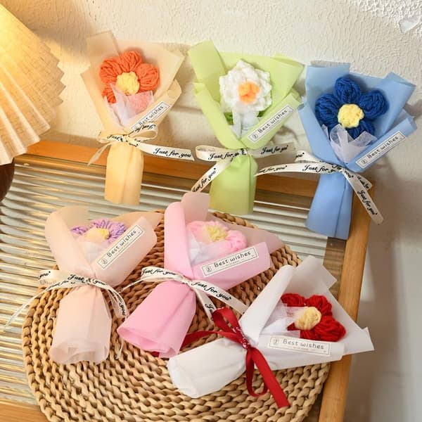 Mini håndlavet garnblomst hjertebuket Valentinsdag Mors dag A3