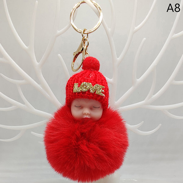 Sleeping Baby Avaimenperä ja Fluffy Pehmo Doll Avaimenperät Naisten Tytöt A8